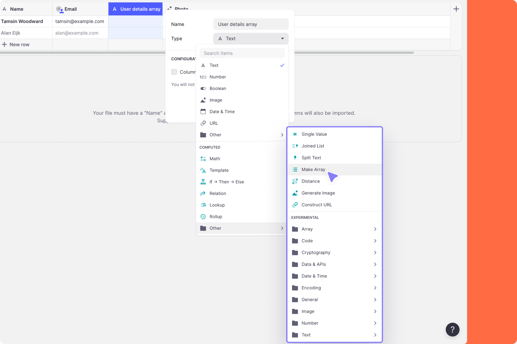 Adding a Make Array column