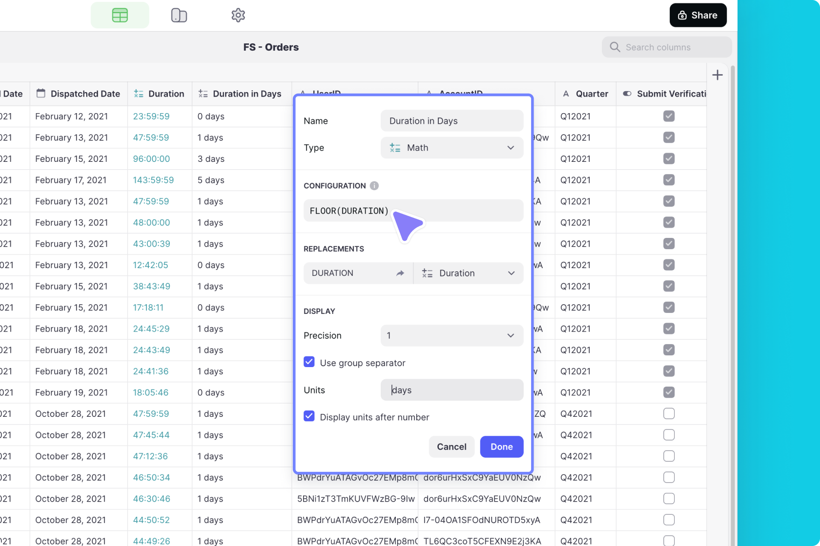 Configuring the duration in days