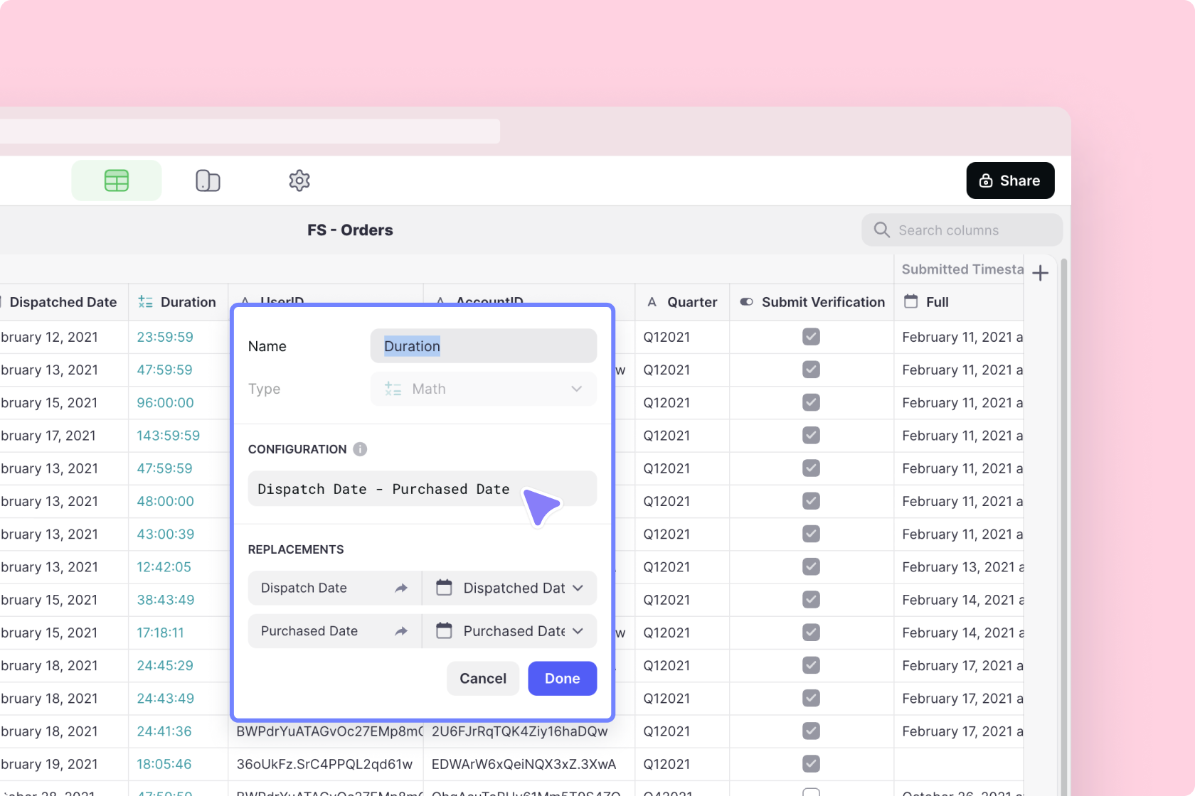 Configuring the duration in hours