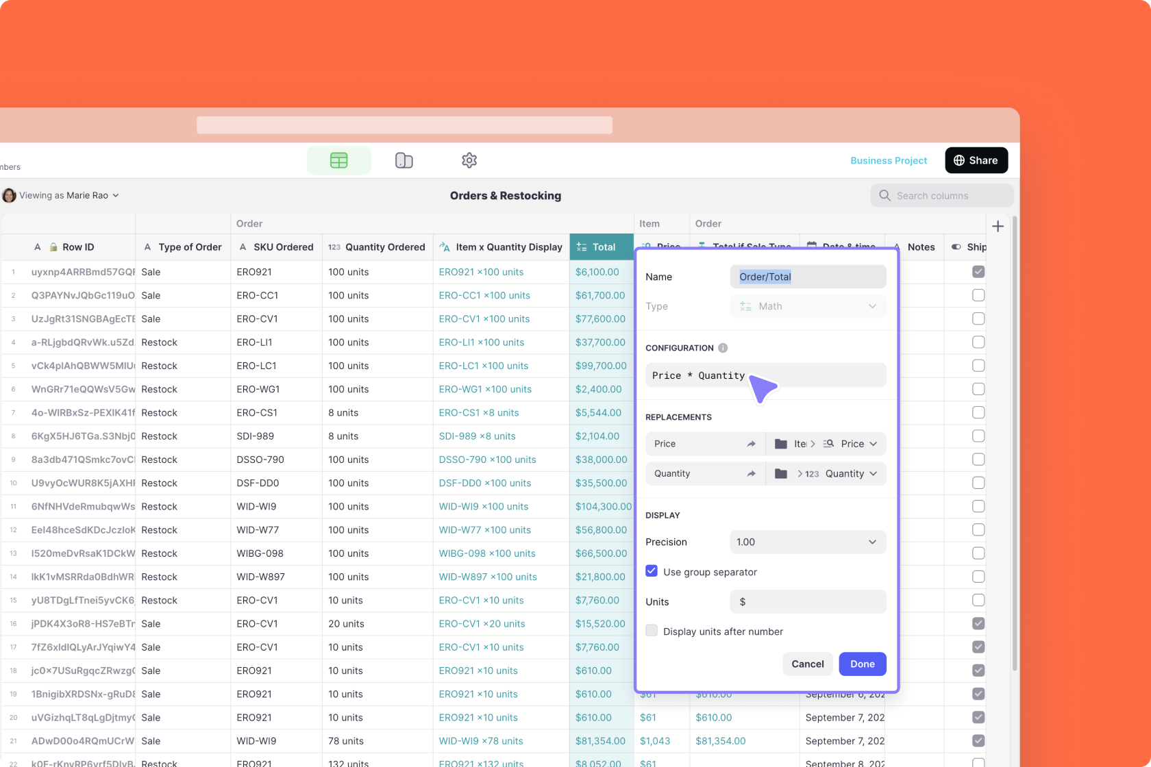 Configuring the Math Column