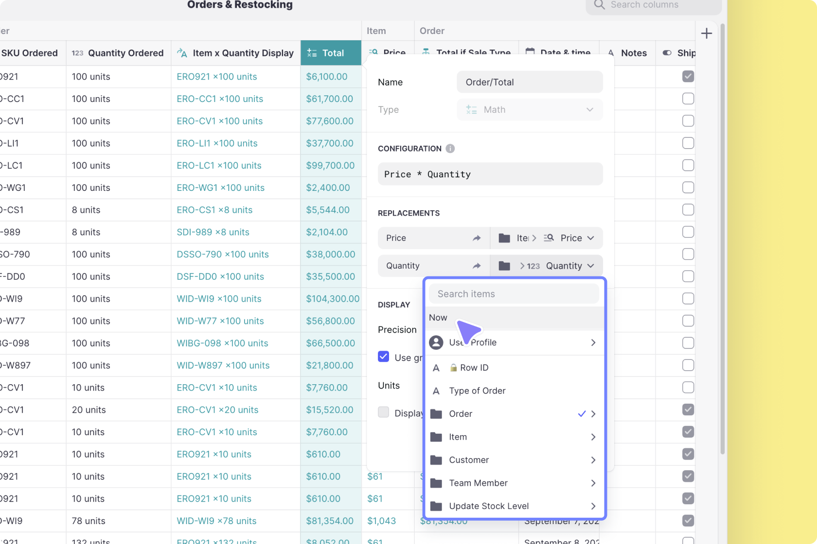 Editing the Math column