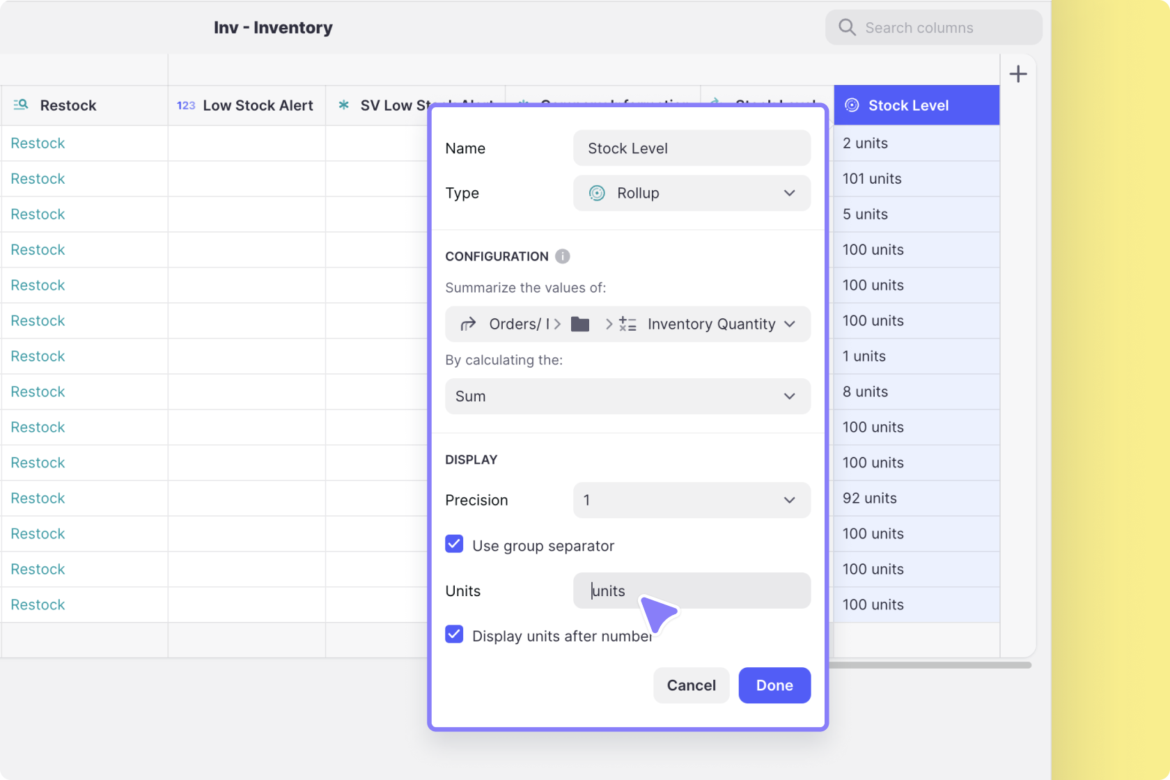 Configuring the Display section