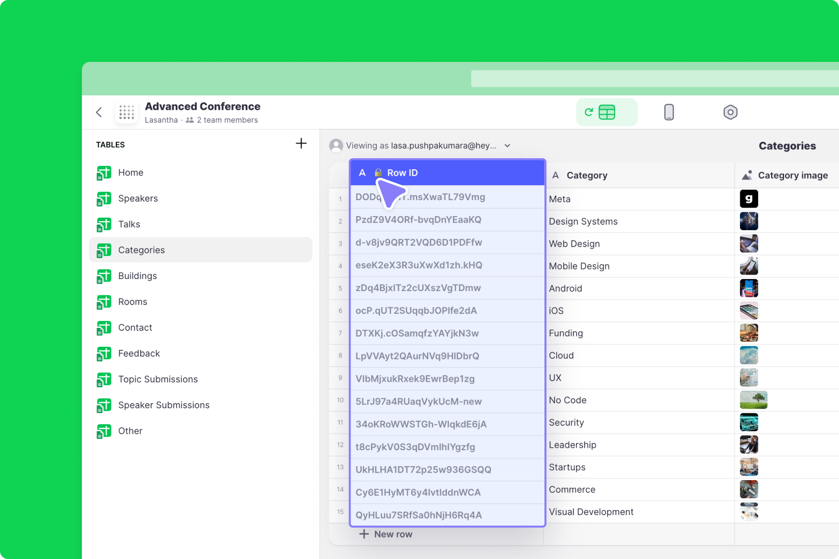 View of a Row ID column