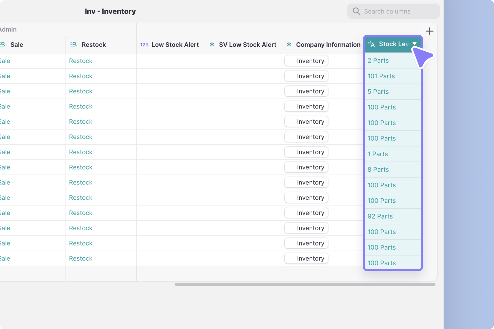 An example of a Template Column
