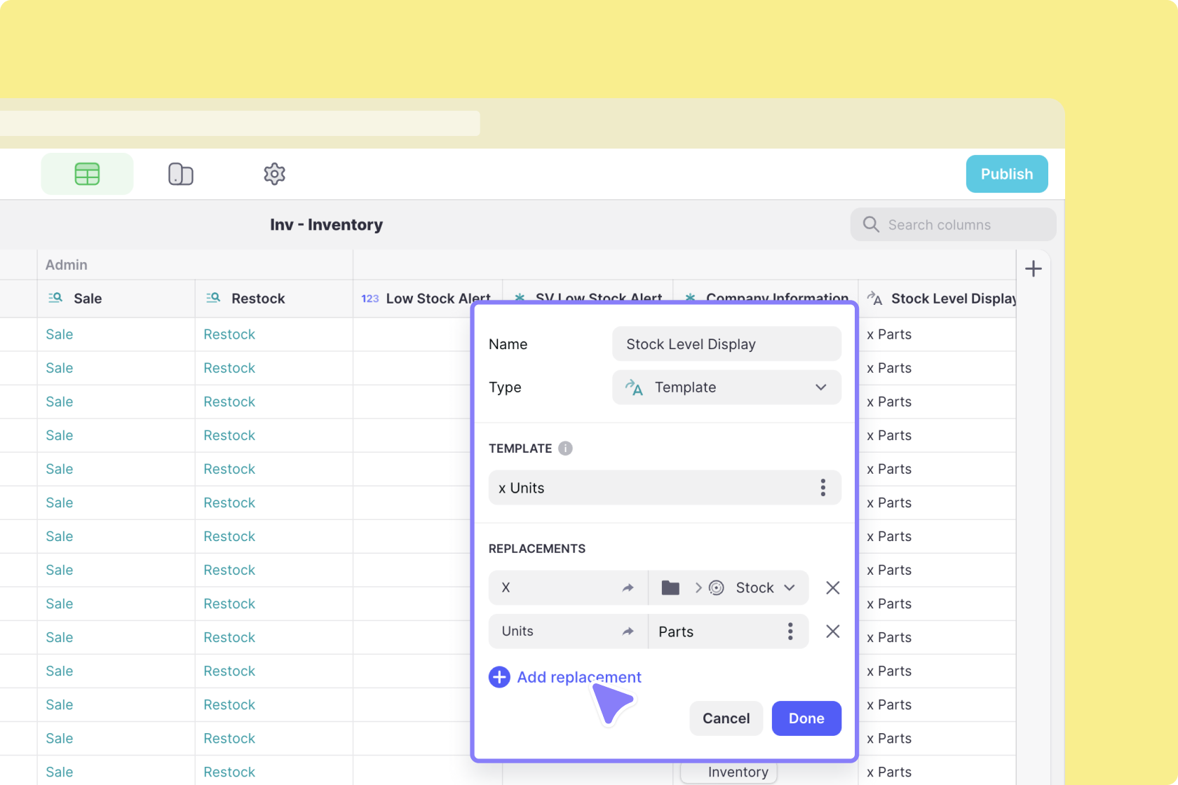 Add Replacement in Template Column