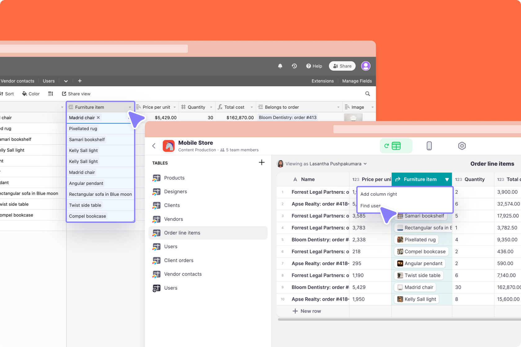 Connecting columns between data sources