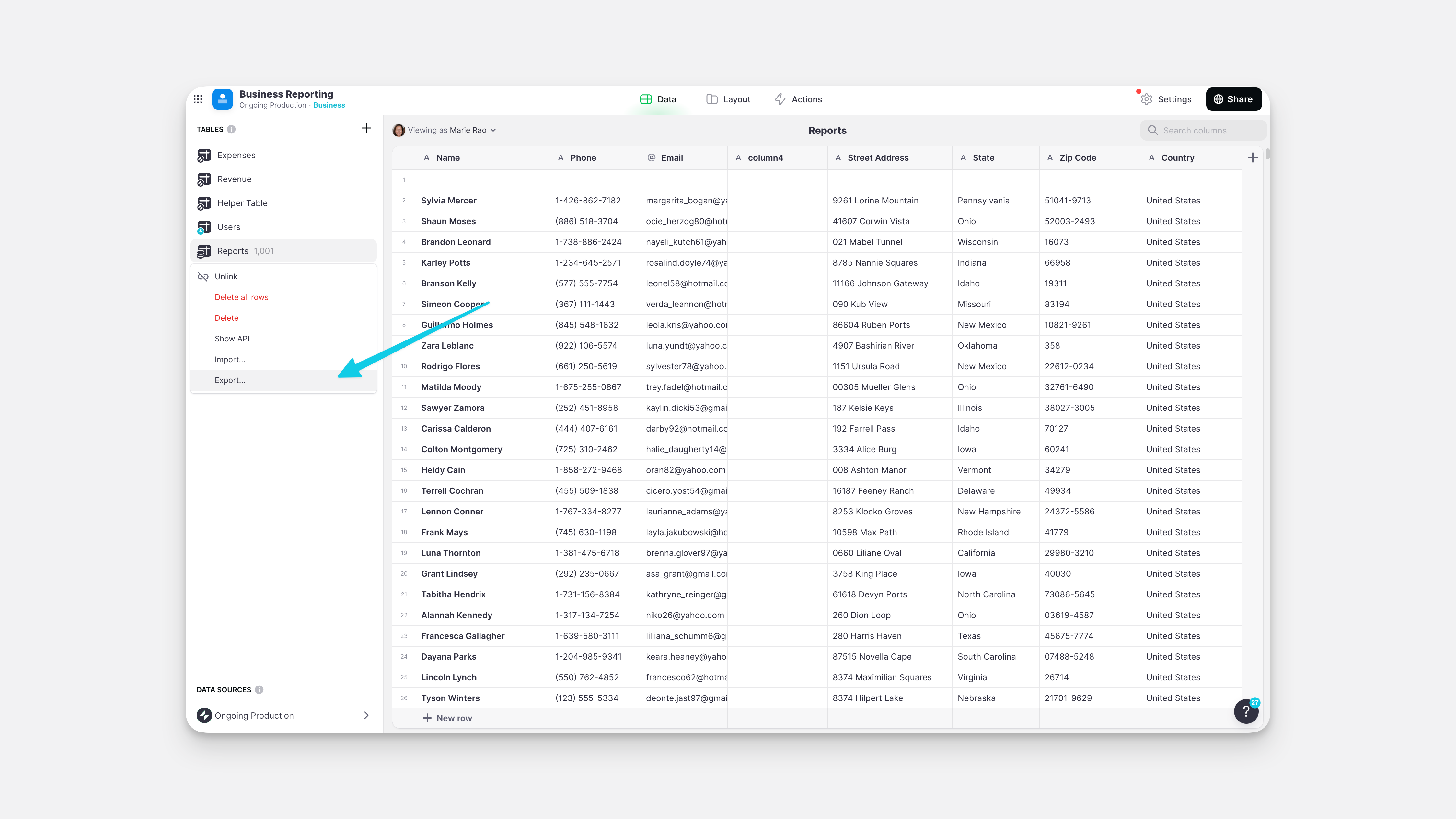 Exporting data from Big Table
