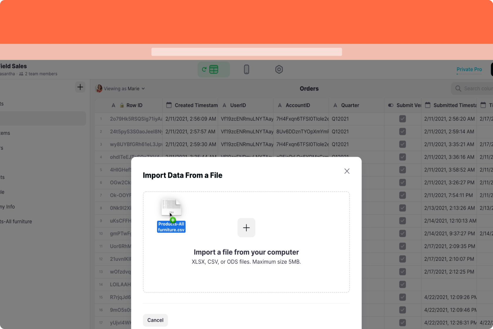 Drag and drop the file