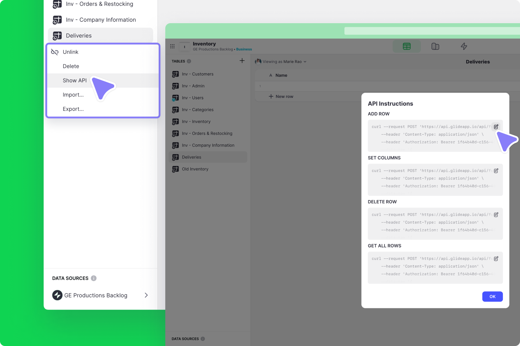 Getting the API key for Add Row