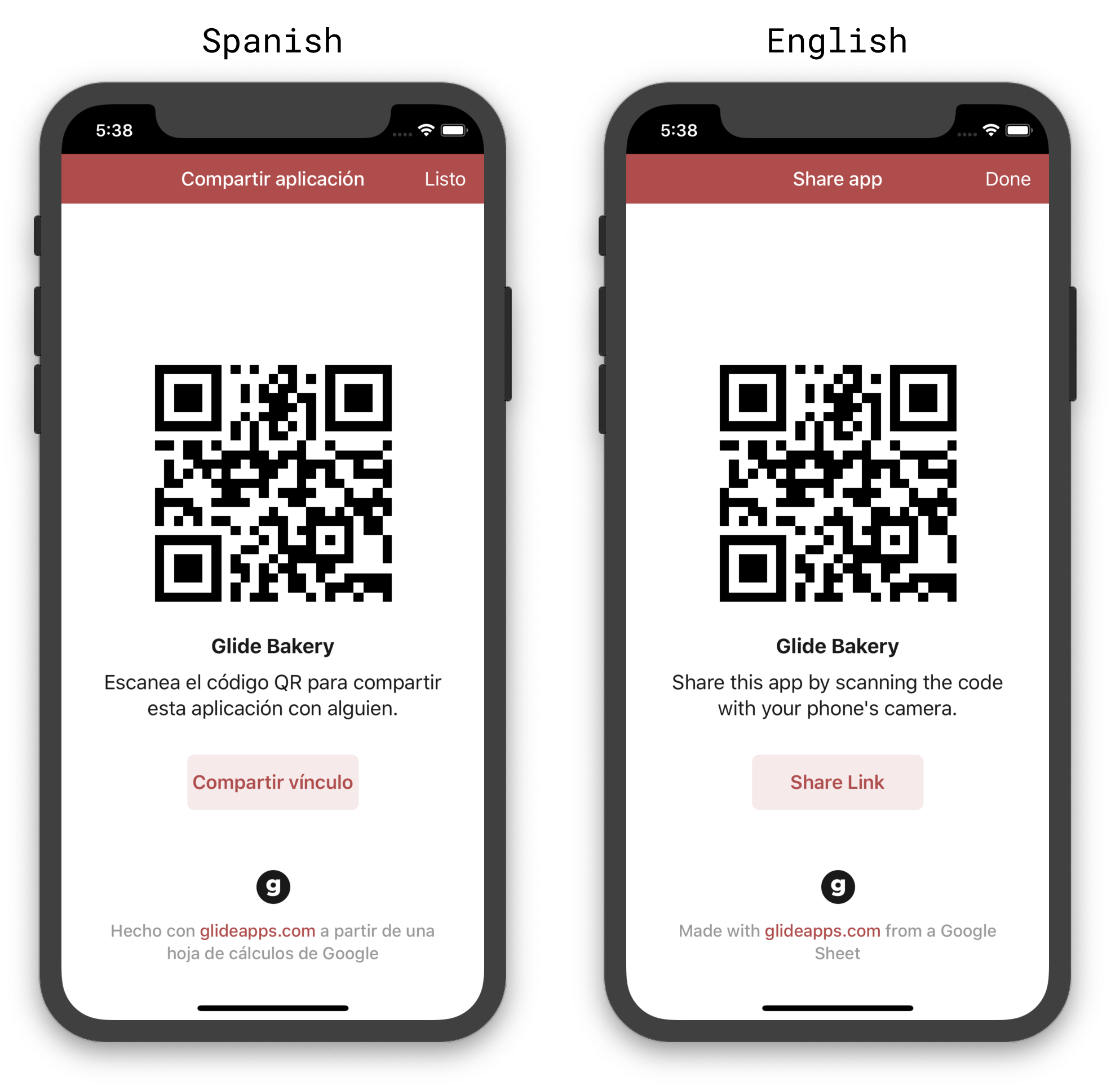The buttons, title, and content of the Info screen are automatically translated