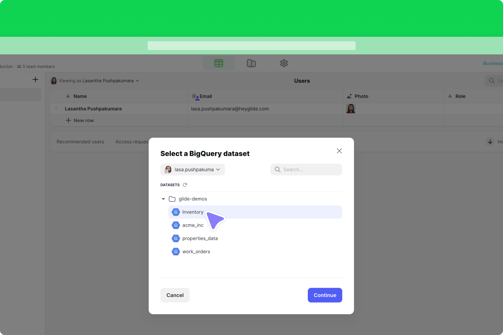 Choosing the BigQuery project