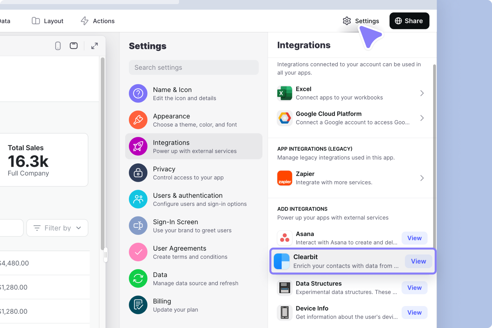 Adding the Clearbit Integration