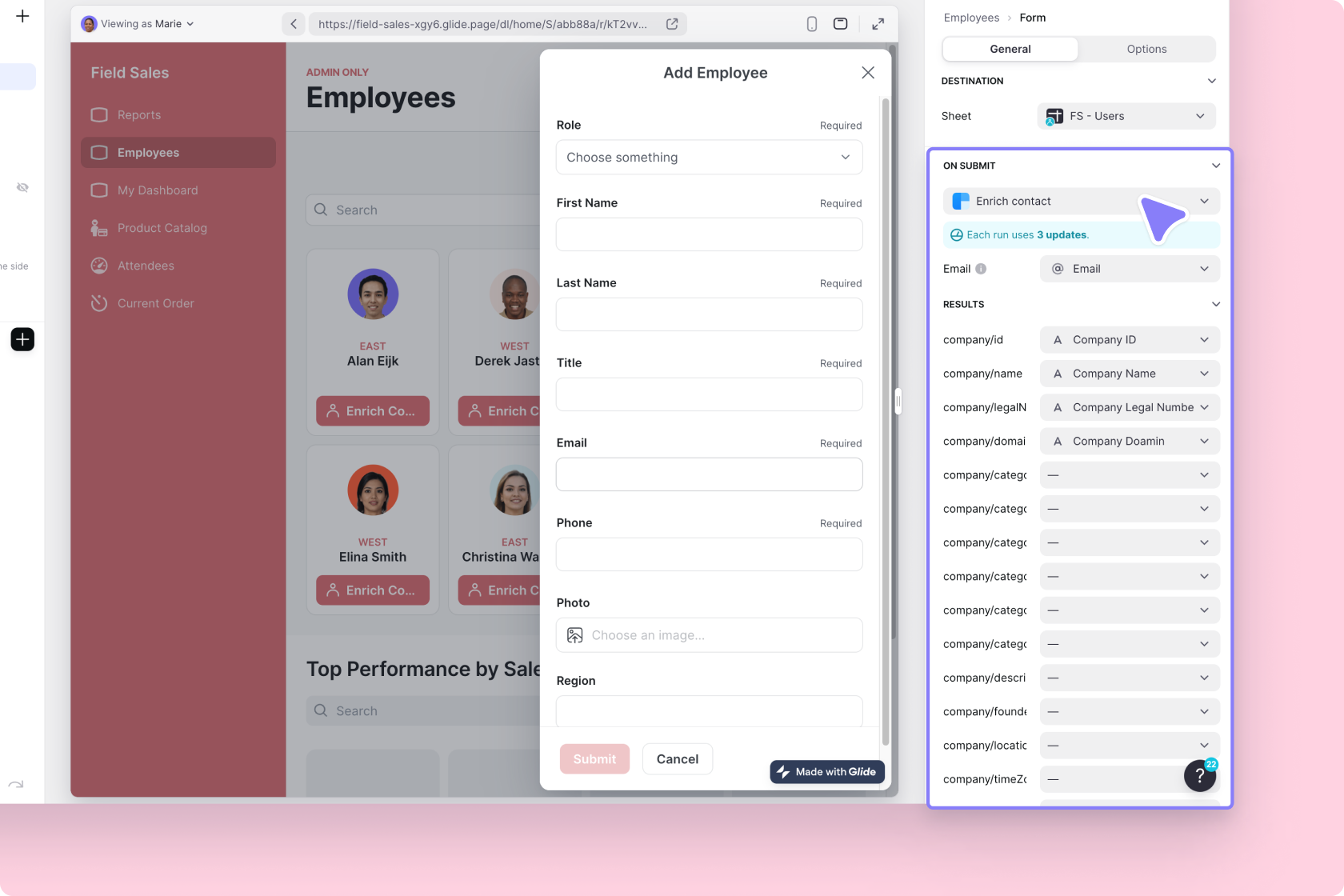 Configuring Enrich Contact action