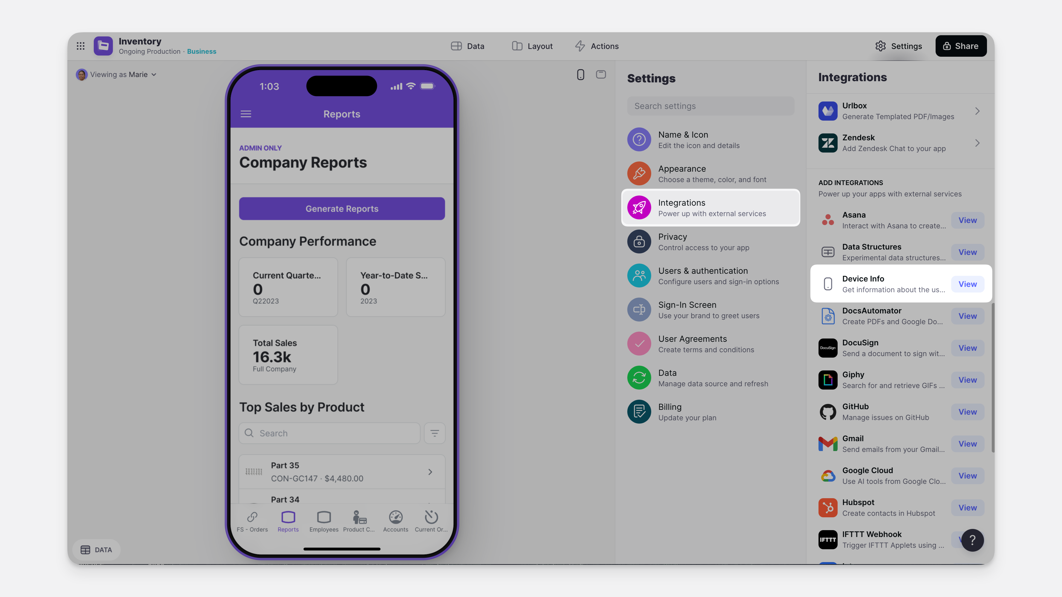 Adding the Device Info Integration
