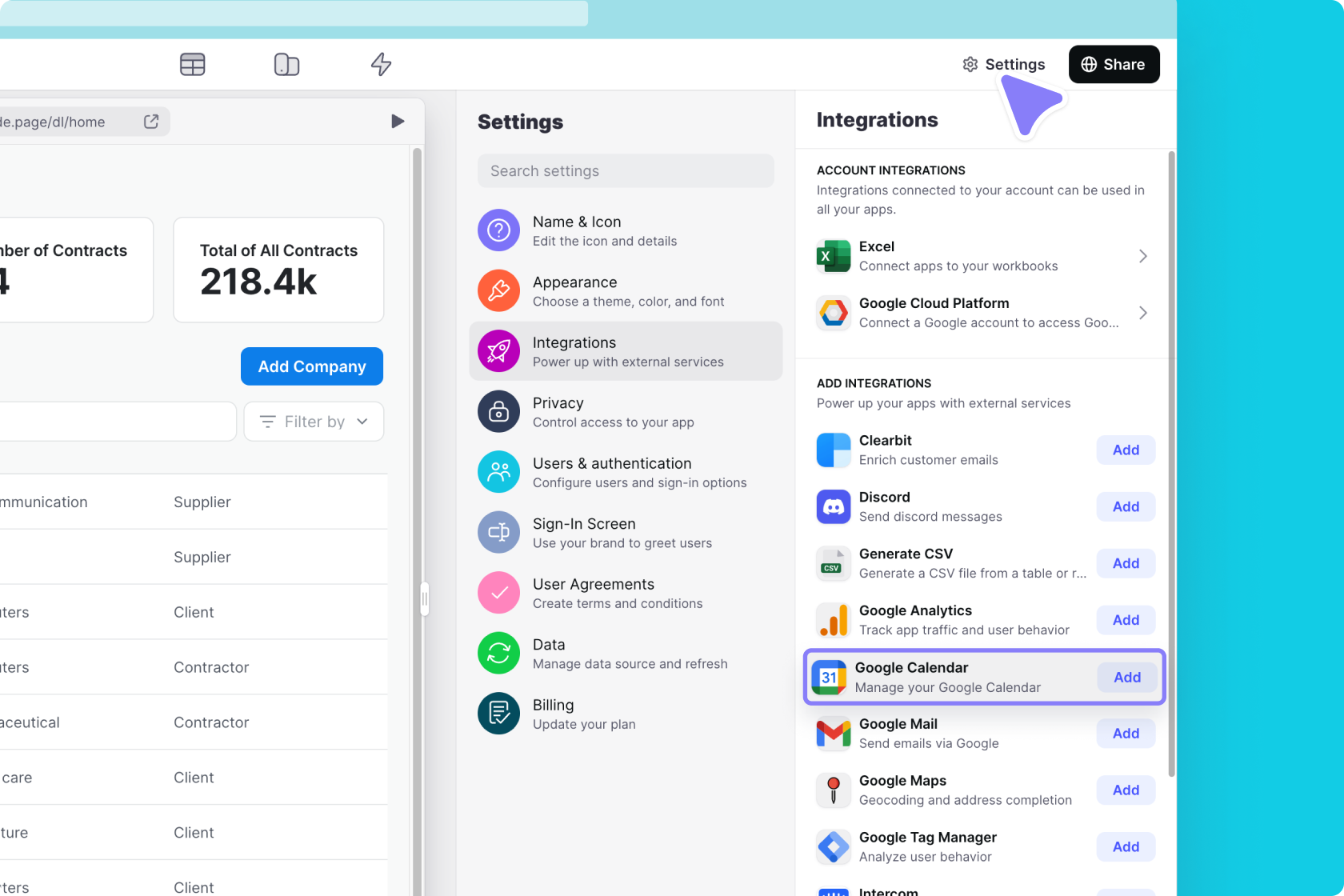 Adding the Google Calendar Integration