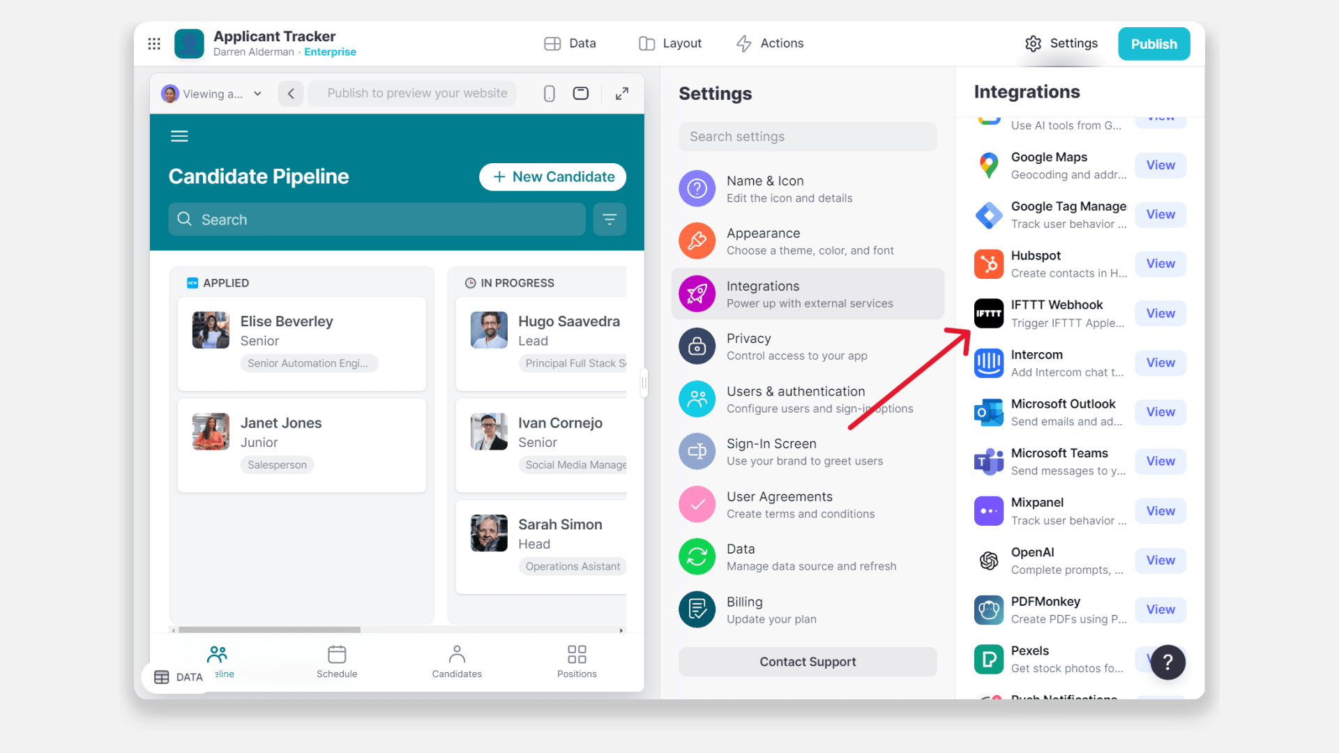 Adding the IFTTT Webhook Integration to your Glide Project