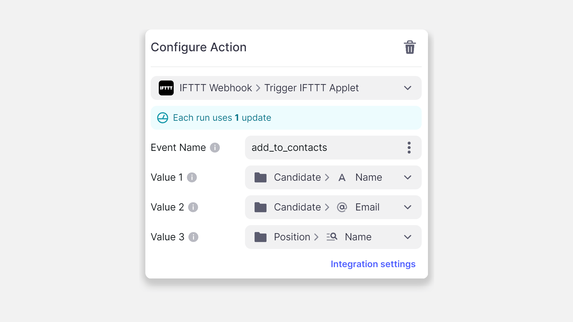 Configuring the Trigger IFTTT Applet Action