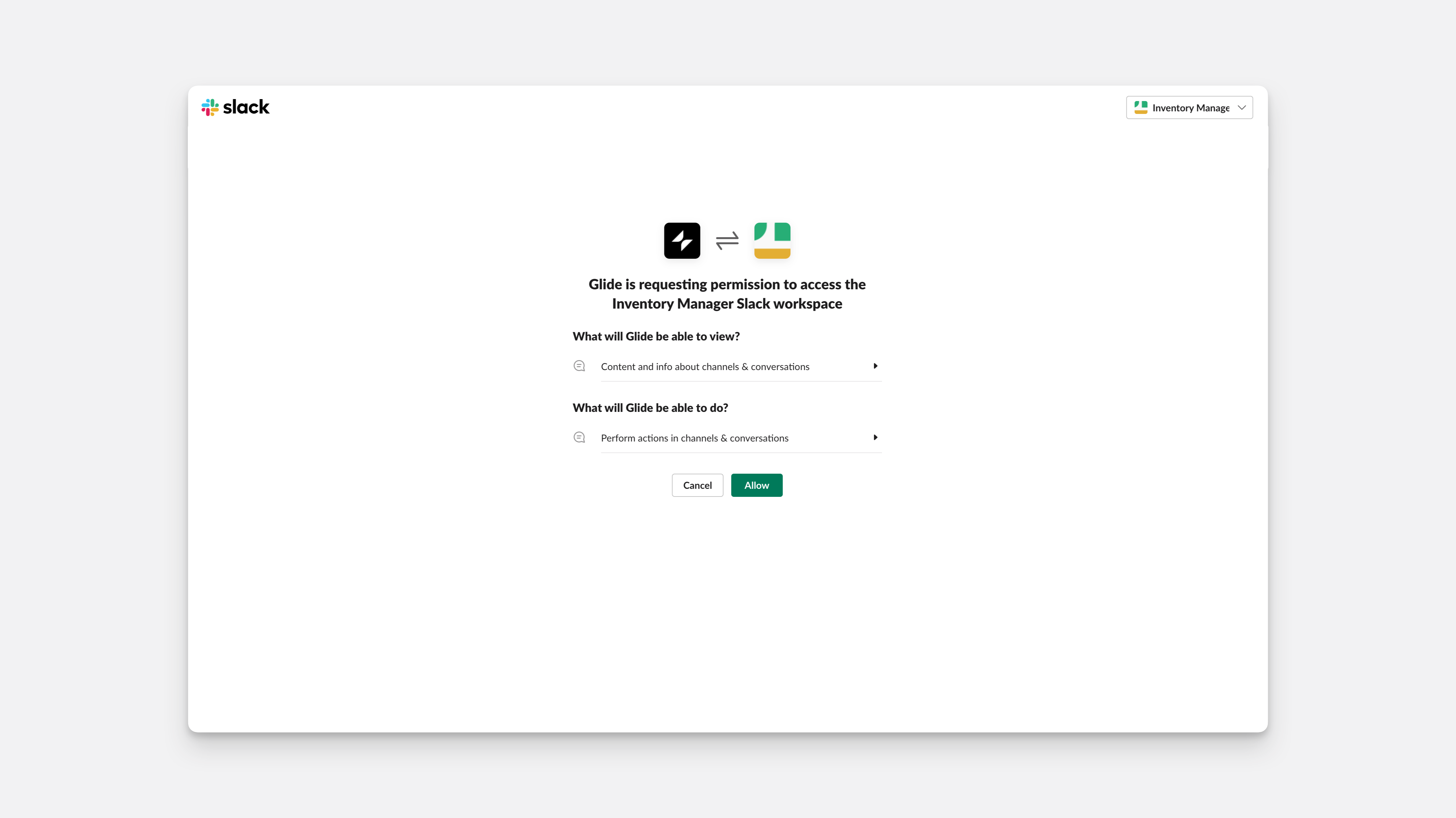 Granting Glide access to Slack