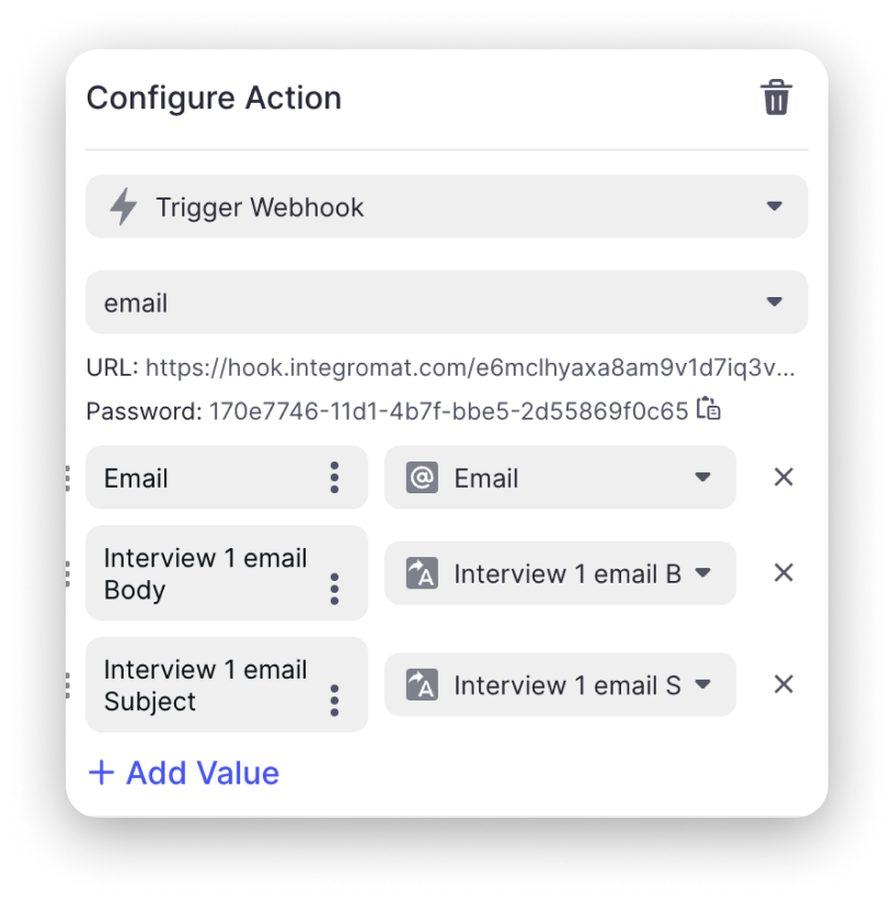 Adding values to our Trigger Webhook Action