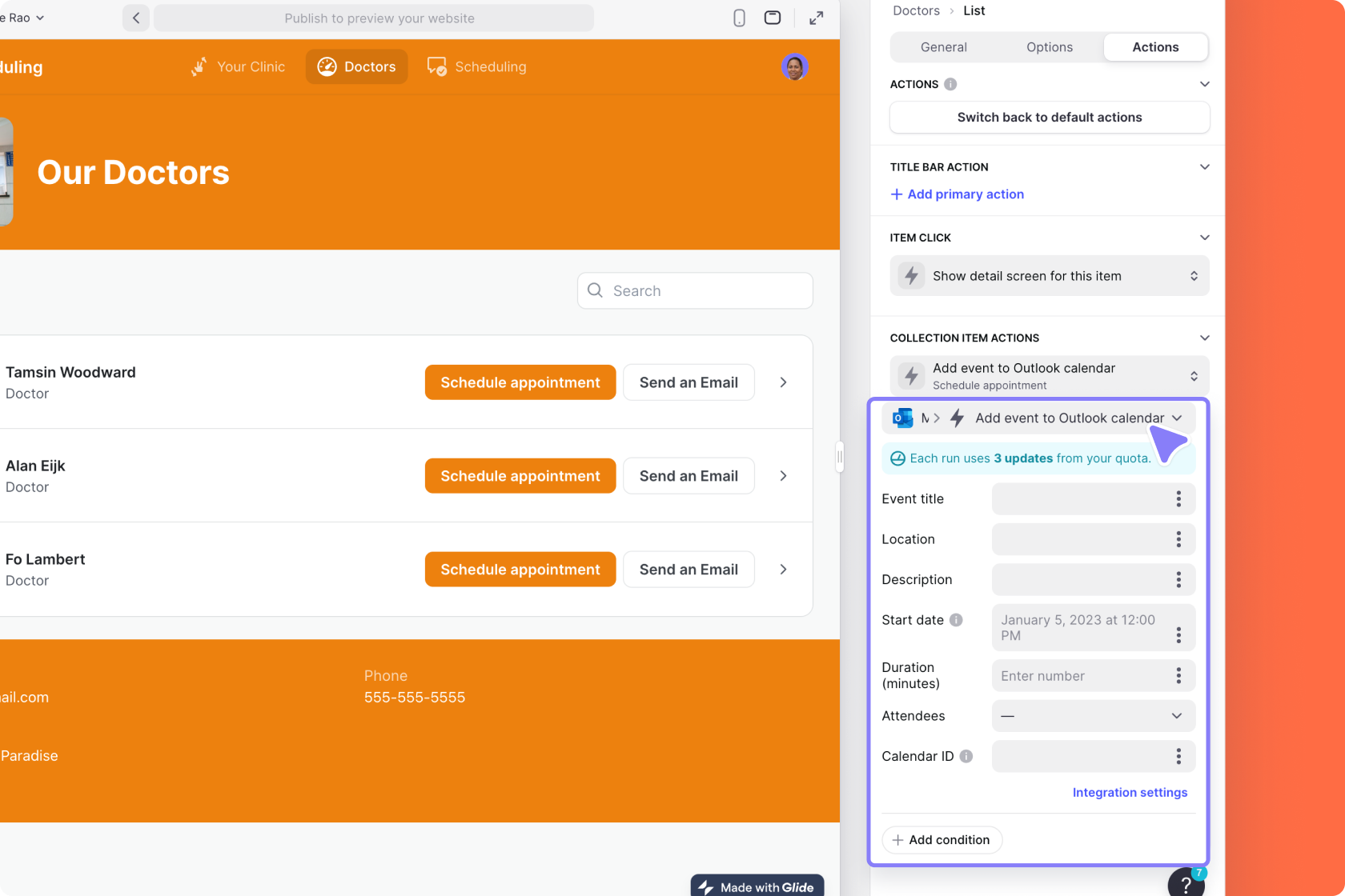 Configuring Send Email with Outlook action