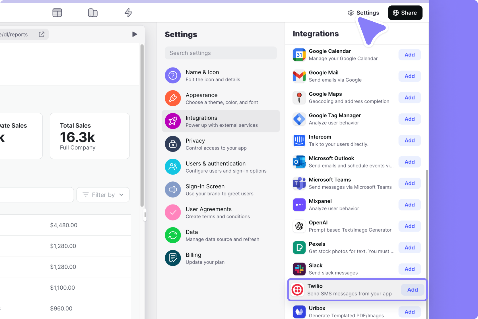 Adding the Twilio integration
