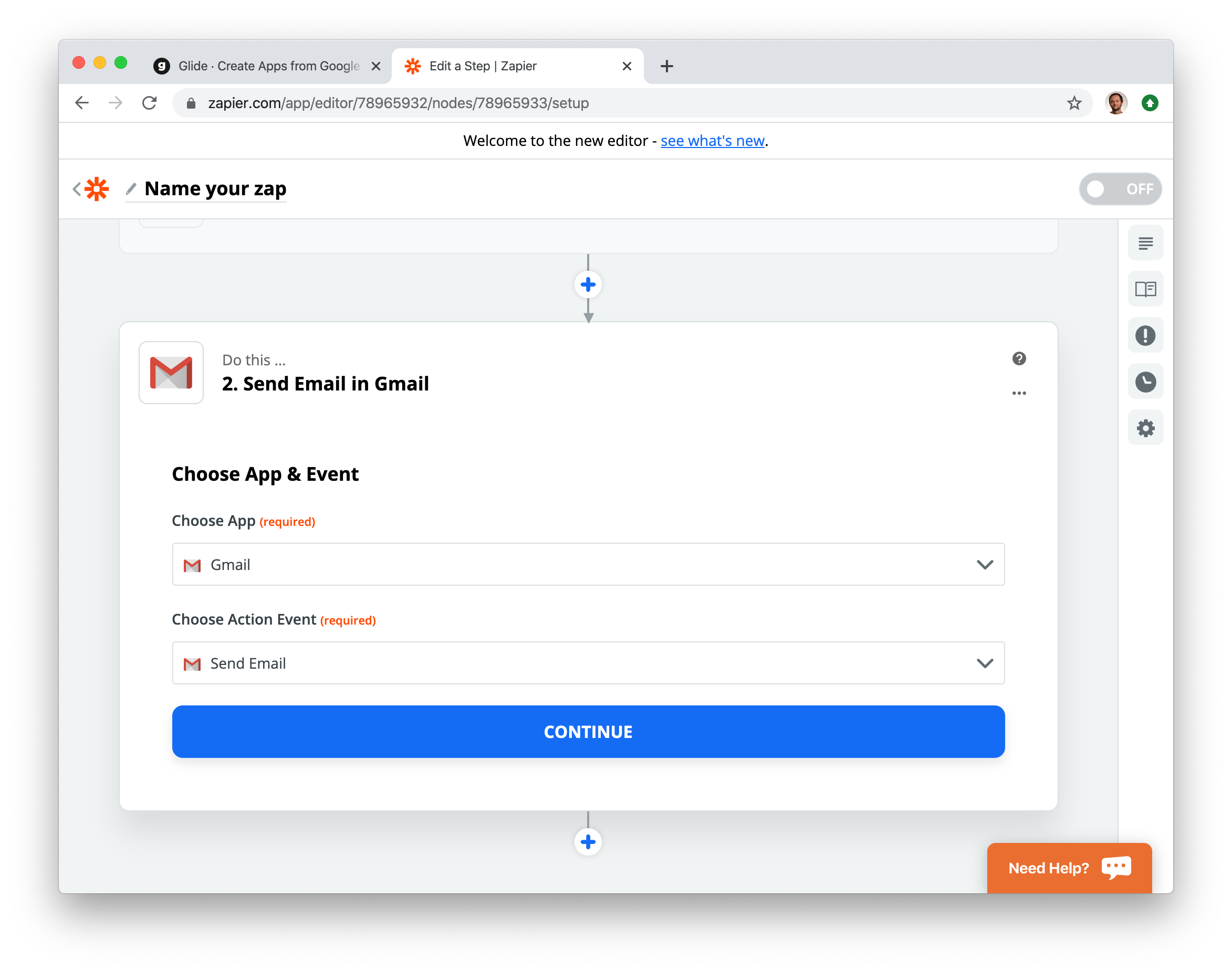 Part 2 - The second stage of our Zap is to Send an Email from Gmail