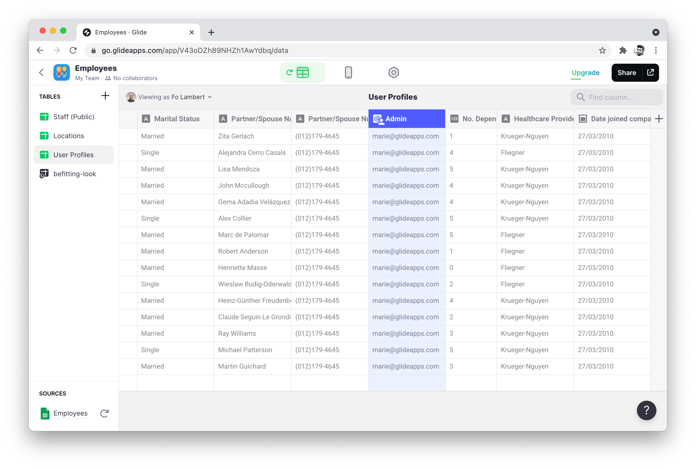 Applying row owners to a column with the same email in every row