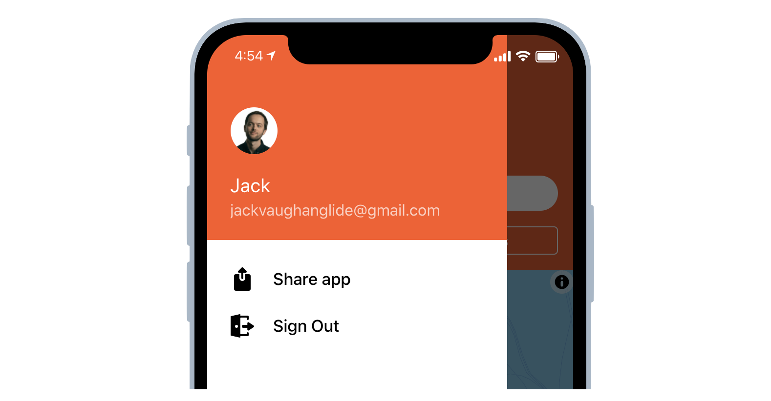 The name, email & avatar of the signed-in user also shows up in the app menu
